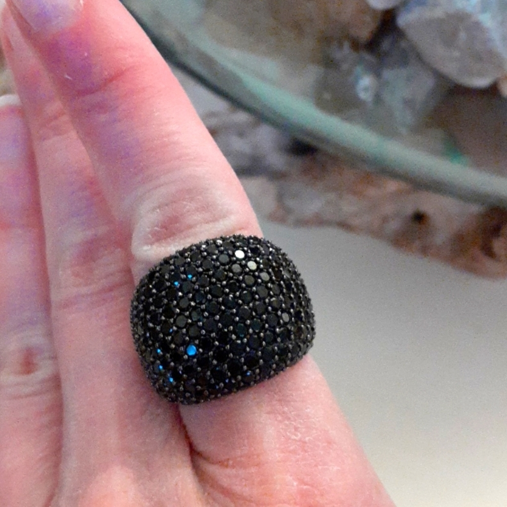 BLACK SPINEL DOME RING - Picture 1 of 7